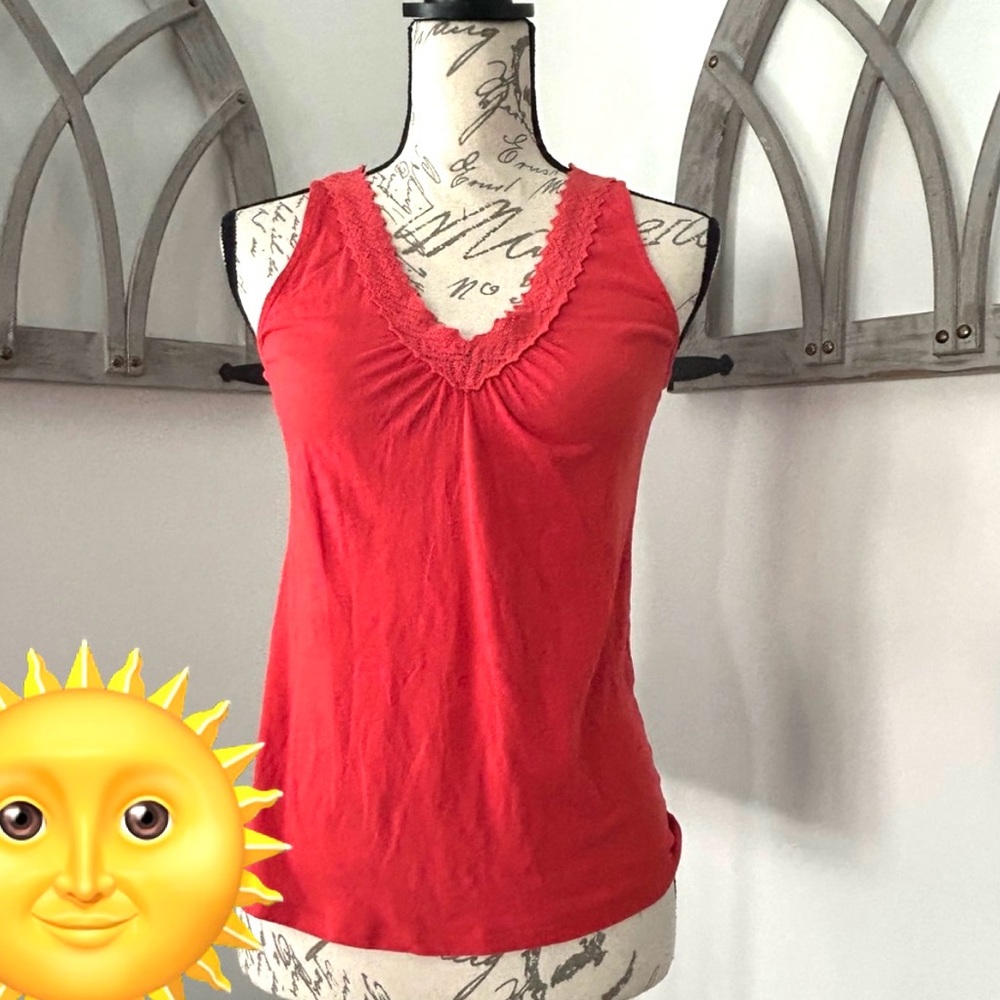 Talbots Sleeveless Top Size PETITE XS Laced Neckline V-Neck Cotton Lightweight